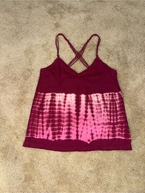 Vintage Y2K American Eagle Outfitters Tie-Dye Pink & Burgundy Strappy Tank Top